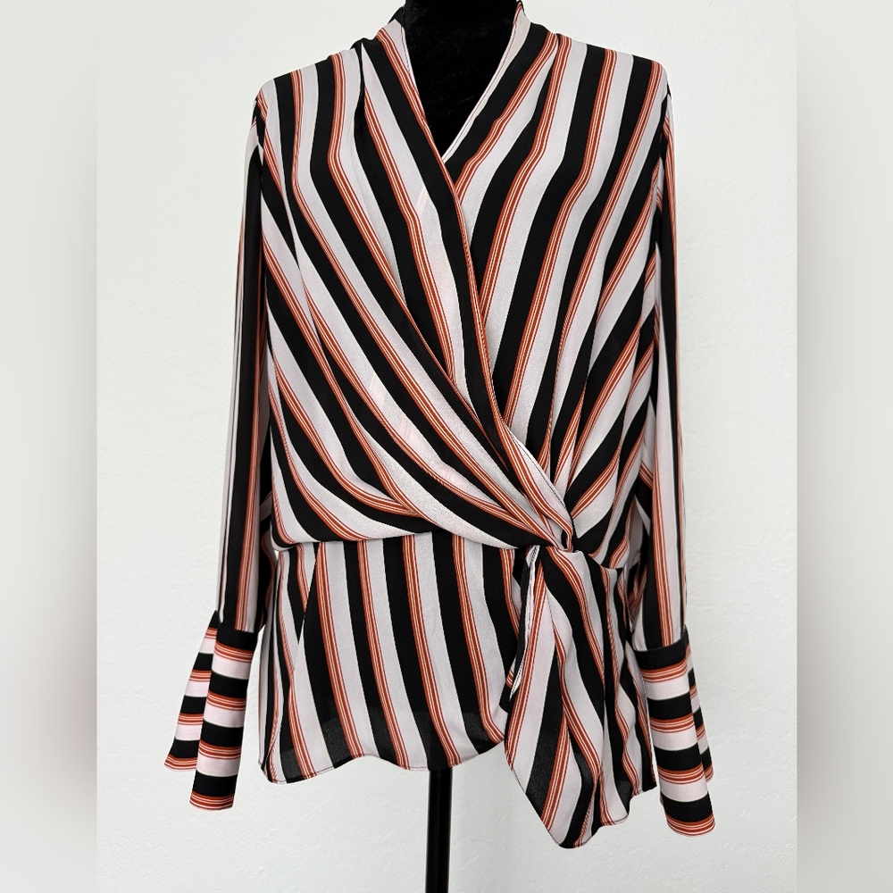 Chelsea28 Black and White Long Sleeve Wrap Blouse